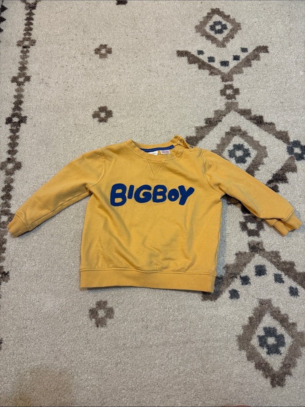 Zara Mustard Yellow Sweatshirt with Navy 'BIGBOY' Graphic